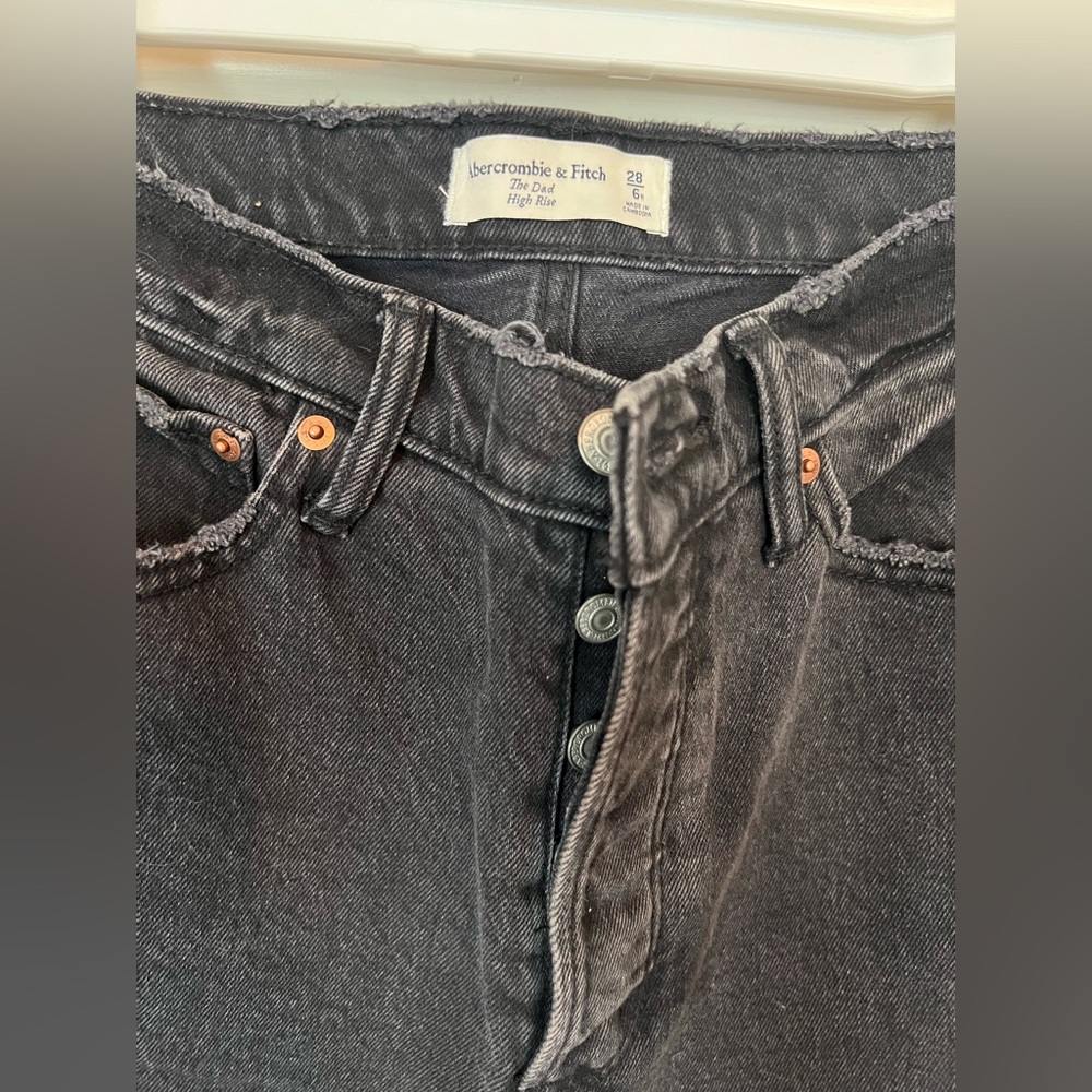 Abercrombie & Fitch The Dad High Rise Jean Black Distressed